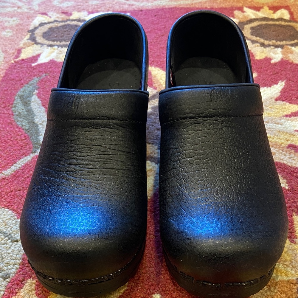Sanita Black Leather Clogs